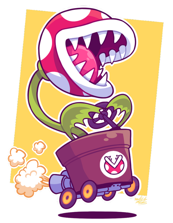 ambiguous_gender driving kart not_furry open_mouth plant sharp_teeth simple_background smile smoke solo teeth tongue transparent_background vehicle mast3r-rainb0w mario_bros mario_kart nintendo elemental_creature flora_fauna piranha_plant alpha_channel signature