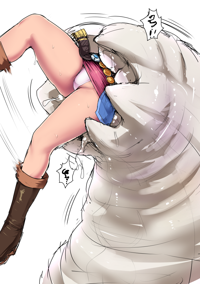 ambiguous_gender ambiguous_pred blue_clothing boots brown_clothing clothed clothing duo female female_prey footwear head_first human_prey not_furry oral_vore panties partially_inside pink_clothing restrained shoes simple_background size_difference underwear upskirt vore white_clothing ishimiso isimiso nintendo the_legend_of_zelda princess_zelda human like_like mammal monster