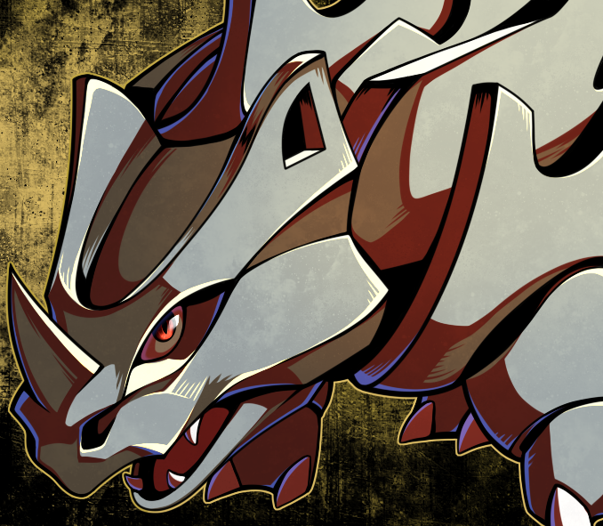 brown_background claws feral gradient_background grey_body grey_horn horn looking_at_viewer open_mouth pupils quadruped sharp_teeth simple_background slit_pupils solo standing teeth white_claws conditional_dnp ratte nintendo pokemon generation_1_pokemon pokemon_(species) rhyhorn 2022 digital_drawing_(artwork) digital_media_(artwork)