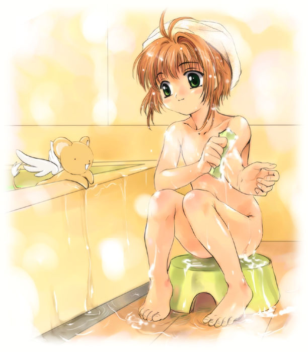 barefoot bathing blush blush_stickers brown_hair chibi duo feet female green_eyes hair male male/female nude sitting smile wings young mutsuki_(moonknives) cardcaptor_sakura kero_(cardcaptor_sakura) kinomoto_sakura sakura_kinomoto human magical_creature mammal