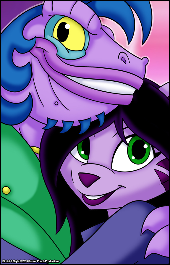 anthro black_hair duo female hair male yellow_eyes verona7881 sly_cooper_(series) sony_corporation sony_interactive_entertainment sucker_punch_productions captain_neyla dimitri_lousteau felid iguana iguanid lizard mammal marine_iguana pantherine procyonid raccoon reptile scalie tiger 2013