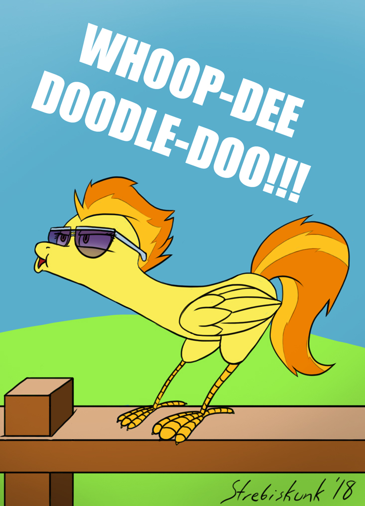 eyewear female feral solo sunglasses wings strebiskunk friendship_is_magic hasbro my_little_pony mythology spitfire_(mlp) wonderbolts_(mlp) avian bird chicken equid equine galliform gallus_(genus) horse hybrid mammal mythological_creature mythological_equine pegasus phasianid pony 2018 reaction_image