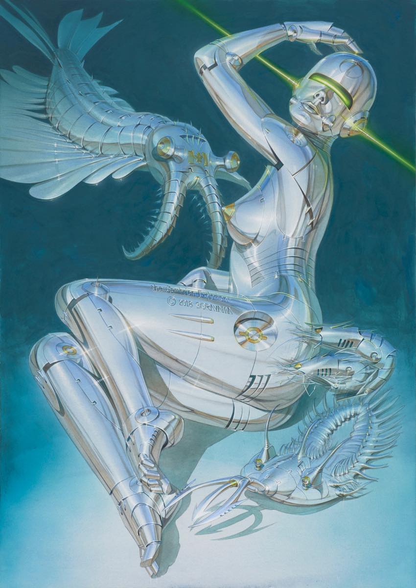 ambiguous_gender areola breasts butt female glistening glistening_body group laser machine metallic_body nipples nude pose walliserops hajime_sorayama sexy_robot_(hajime_sorayama) anomalocarid anomalocaris arthropod crustacean humanoid marine prehistoric_species robot shrimp trilobite hi_res pinup