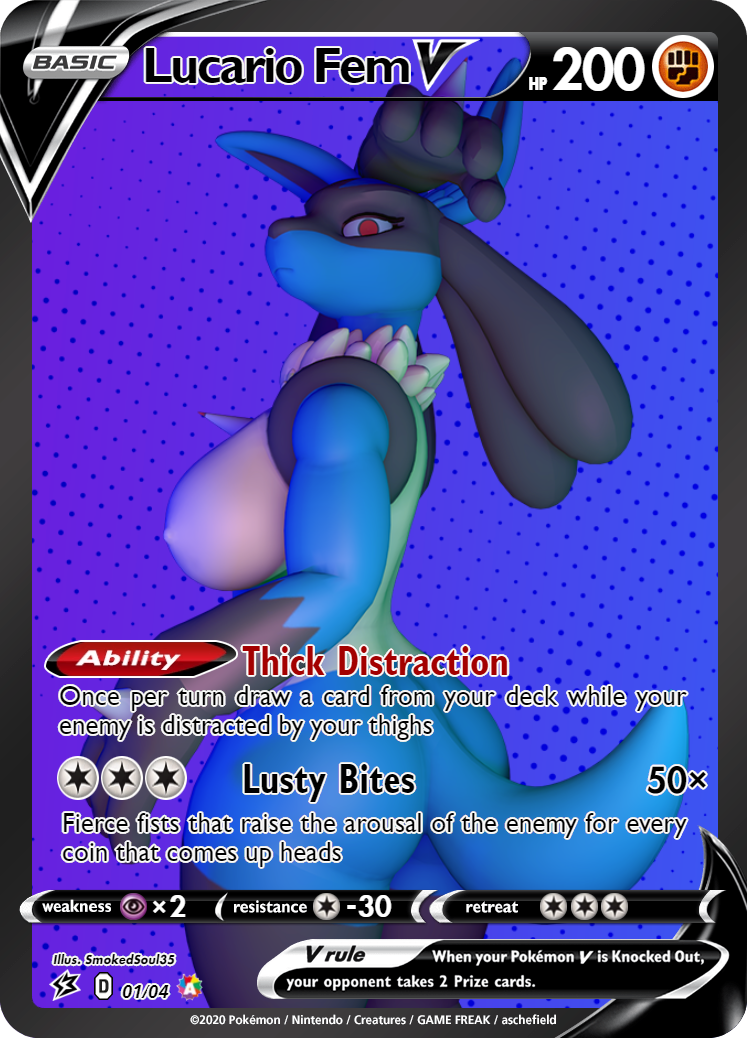 abstract_background anthro big_breasts big_butt blue_body breasts butt card card_template female jojo_pose looking_at_viewer neck_tuft nude pokemon_card pokemorph pose presenting presenting_hindquarters red_eyes serious serious_face side_view solo spikes standing text thick_thighs trading_card trading_card_game trading_card_template tuft smokedsoul35 nintendo pokemon pokemon_tcg canid canine generation_4_pokemon lucario mammal pokemon_(species) 3d_(artwork) digital_media_(artwork) english_text