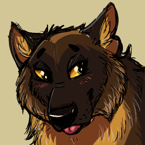 ambiguous_gender black_nose blep brown_body brown_fur feral fur solo tongue tongue_out yellow_body yellow_fur briarlupine canid canine canis mammal 1:1 2023 headshot_portrait icon low_res portrait