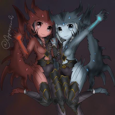 breasts duo female smile wings oppressionrs runescape avaryss nymora demon humanoid winged_humanoid 1:1 low_res sibling_(lore) twins_(lore)