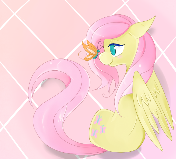 blush cutie_mark feathered_wings feathers female feral fur hair long_hair looking_at_viewer pink_hair simple_background sitting smile solo teal_eyes wings yellow_body yellow_feathers yellow_fur lustrous-dreams friendship_is_magic hasbro my_little_pony mythology fluttershy_(mlp) arthropod butterfly equid equine insect lepidopteran mammal mythological_creature mythological_equine pegasus 2011