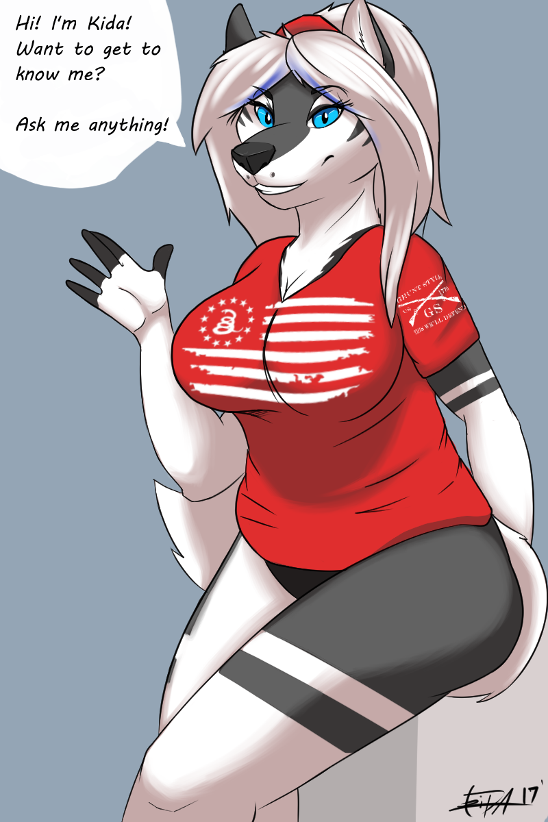 5_fingers anthro ask_blog big_breasts biped blue_eyes breasts clothed clothing facial_piercing female fingers lip_piercing looking_at_viewer piercing shirt simple_background sitting smile solo text topwear kida_howlette kida_howlette_(character) canid canine canis mammal wolf 2017 2:3 comic_sans digital_media_(artwork) english_text hi_res