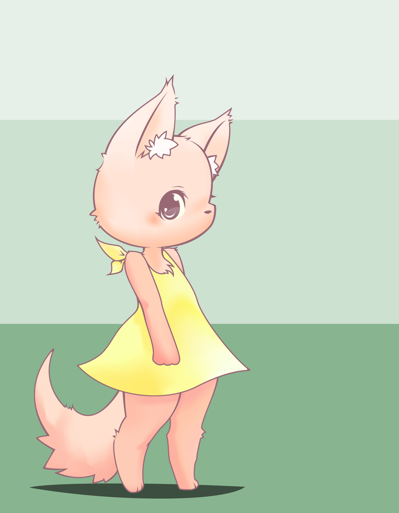 anthro back-tie_clothing back-tie_dress biped clothing dress female looking_at_viewer solo standing tail yellow_clothing yellow_dress young young_anthro young_female rag._(artist) canid canine mammal