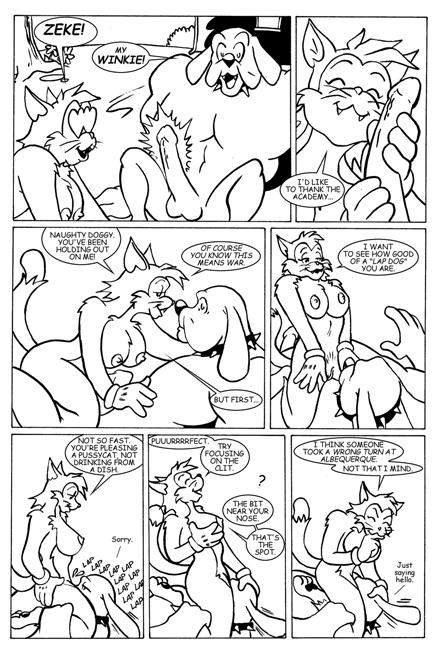 anthro balls breasts collar cunnilingus dialogue duo erection female genitals heart_eyes heart_symbol humanoid_genitalia humanoid_penis humor interspecies male male/female nipples nude oral penis romantic romantic_couple sex tail text toony vaginal l._frank wom-bat canid canine canis domestic_cat domestic_dog felid feline felis mammal black_and_white comic english_text monochrome