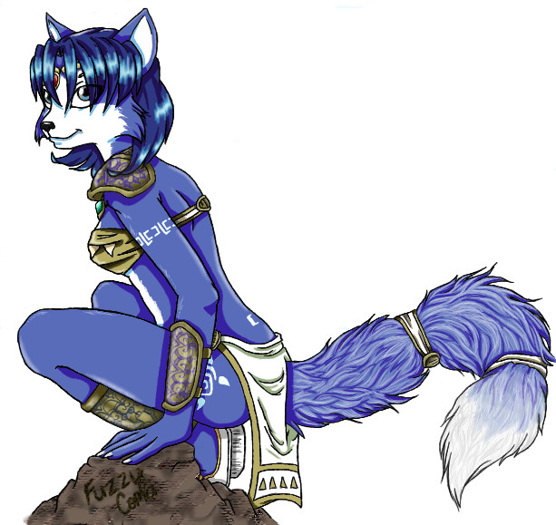 accessory anthro armor blue_body blue_eyes blue_fur blue_hair bottomwear breasts clothed clothing crouching female fur furgonomics gem hair hair_accessory hairband jewelry loincloth markings short_hair skimpy solo tail tail_accessory tailband tribal tribal_markings unconvincing_armor white_body white_fur fuzzycoma nintendo star_fox krystal_(star_fox) canid canine fox mammal