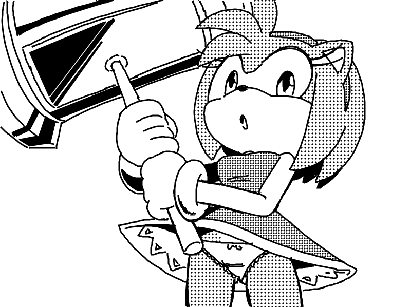 anthro clothed clothing female gloves hammer handwear holding_hammer holding_object holding_tool holding_weapon panties panty_shot solo thin_thighs tools underwear upskirt weapon mario-grant sega sonic_the_hedgehog_(series) amy_rose eulipotyphlan hedgehog mammal 2022 dithering greyscale monochrome