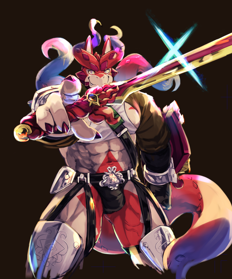 abs anthro armor bulge clothing male melee_weapon muscular muscular_anthro muscular_male pecs red_body shirt solo sword tail tank_top tentacles thong topwear unconvincing_armor underwear weapon yu_chi_i lifewonders mythology tokyo_afterschool_summoners cthugha_(tas) dragon mythological_creature mythological_scalie scalie