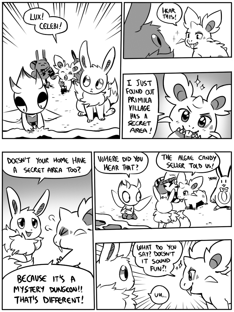 6_panel_comic ambiguous_gender antennae_(anatomy) anterior_nasal_aperture anthro bag beach biped black_eyes black_nose black_text bow_ribbon claws day dialogue ellipsis exclamation_point eyes_closed feral finger_claws fluffy fluffy_tail fur group hand_behind_head looking_at_another mouth_closed neck_tuft open_mouth open_smile outside paws pupils quadruped question_mark sand sea smile sparkles speech_bubble tail talking_to_another teeth text tongue tuft water white_sclera wings flavia-elric nintendo pokemon pokemon_mystery_dungeon spike_chunsoft celebi_(yapc) lux_(yapc) paris_(yapc) rayne_(yapc) terry_(yapc) celebi eevee elekid generation_1_pokemon generation_2_pokemon legendary_pokemon nidoran nidoran♀ pokemon_(species) sentret 2019 3:4 black_and_white comic digital_media_(artwork) english_text monochrome