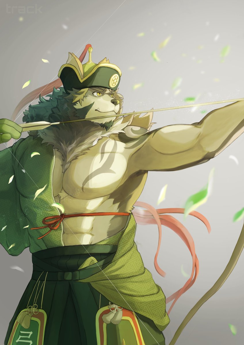 abs anthro clothed clothing fur hair male mongolian mongolian_clothing muscular muscular_anthro muscular_male pecs solo tattoo toratruck9 lifewonders tokyo_afterschool_summoners temujin_(tas) canid canine canis mammal wolf 2021 hi_res