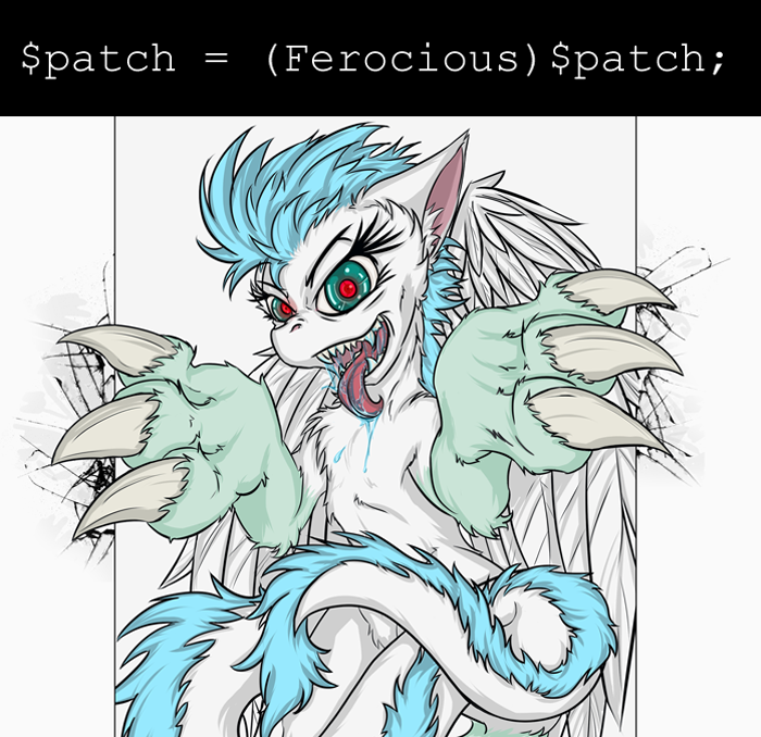 blue_hair bodily_fluids claws code drooling feathered_wings feathers female feral fur green_eyes hair looking_at_viewer saliva solo tail teeth text wings foldeath mythology patch_(ask-patch) dragon feathered_dragon feathered_scalie furred_dragon furred_scalie mythological_creature mythological_scalie scalie 2014 english_text