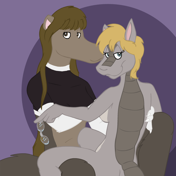 blonde_hair brown_hair cuddling eyewear female female/female fur glasses grey_body grey_fur hair nude tasteful_nudity tabbiewolf emily_(tabbiewolf) johanna_(tabbiewolf) anteater armadillo mammal pilosan xenarthran 1:1