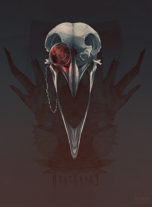 ambiguous_gender beak bone death eyewear monocle skull zero_pictured nathradas avian bird corvid corvus_(genus) crow oscine passerine raven 2011