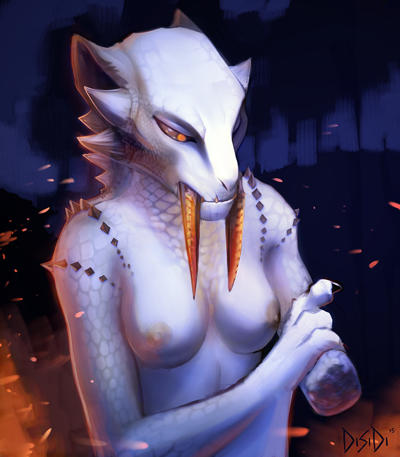 amputee anthro breasts disability fangs female fire fur missing_arm nipples nude solo teeth gasmask_(artist) capcom monster_hunter trenya barioth flying_wyvern pseudowyvern 2015