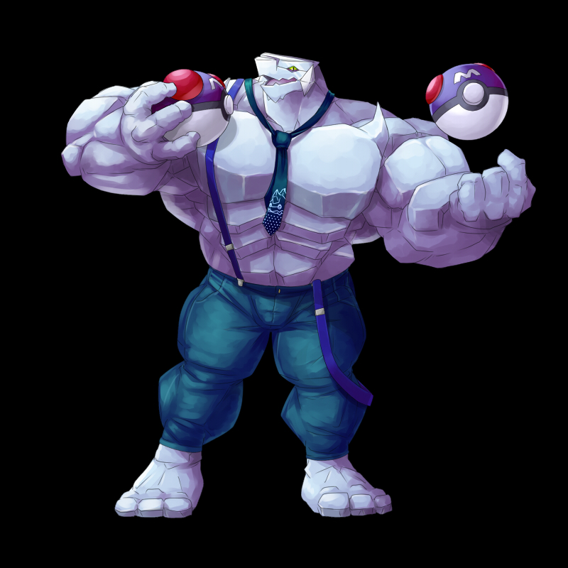 anthro anthrofied barazoku black_background clothed clothing feet holding_object holding_pokeball ice male master_ball muscular muscular_anthro muscular_male overalls pokeball pokemorph simple_background solo topless yongdasom nintendo pokemon avalugg elemental_creature generation_6_pokemon ice_creature mineral_fauna pokemon_(species) 1:1