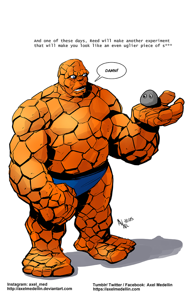 4_fingers 4_toes blue_clothing blue_eyes blue_underwear clothing dialogue feet fingers holding_rock light male not_furry orange_body pet_rock rock simple_background solo standing teeth text toes underwear white_background yelling axelmedellin fantastic_four marvel the_thing_(marvel) elemental_creature elemental_humanoid humanoid mineral_fauna mineral_humanoid rock_creature rock_humanoid 2025 artist_name clip_studio_paint_(artwork) colored dated digital_drawing_(artwork) digital_media_(artwork) english_description english_text lighting shaded signature url