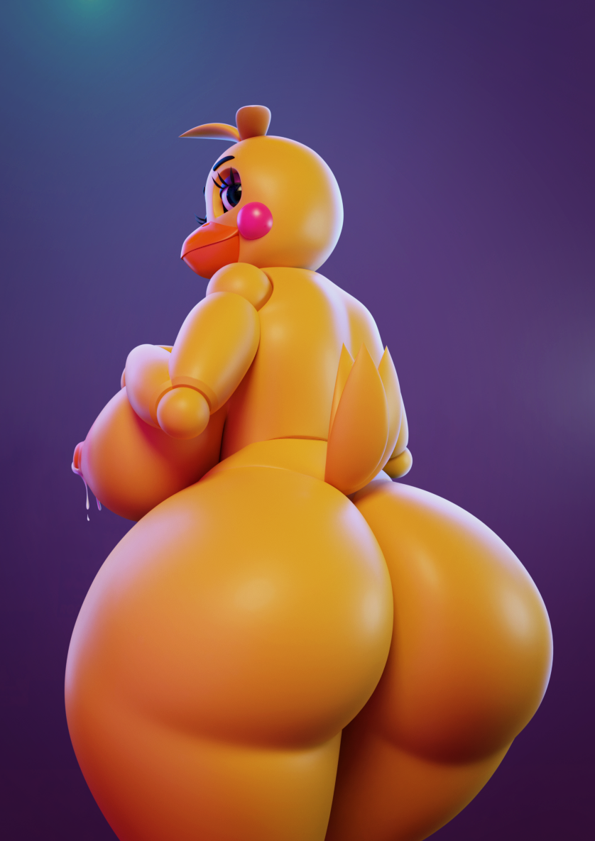 anthro beak big_breasts big_butt biped blush blush_stickers bodily_fluids breasts butt butt_focus curvy_figure doll_joints eyeshadow feathers female half-closed_eyes head_tuft huge_breasts huge_butt lactating low-angle_view machine makeup milk narrowed_eyes nipples non-mammal_breasts orange_nipples purple_eyeshadow rear_view short_tail smile solo standing tail tail_feathers thick_thighs tuft voluptuous wide_hips yellow_body yellow_feathers mipsmiyu five_nights_at_freddy's five_nights_at_freddy's_2 scottgames runaboo_chica toy_chica_(fnaf) animatronic avian bird chicken galliform gallus_(genus) phasianid robot 2019 3d_(artwork) digital_media_(artwork) portrait three-quarter_portrait