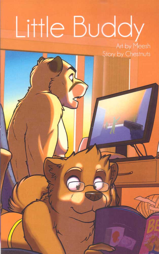 anthro chair clothing computer desktop electronics eyewear fur furniture glasses jockstrap lying magazine male reading sitting text underwear meesh little_buddy chris_(meesh) john_(meesh) canid canine canis cougar domestic_dog felid feline mammal 2012 comic cover cover_art cover_page digital_media_(artwork) english_text