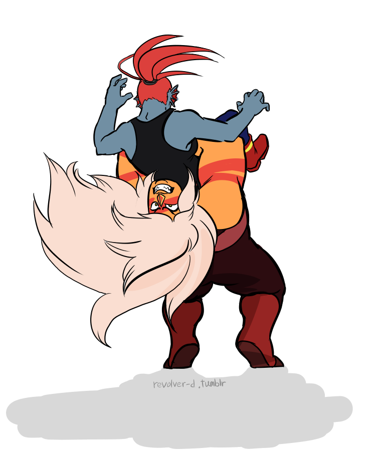 clenched_teeth duo female hair red_hair suplex teeth white_hair revolver-d cartoon_network steven_universe undertale undertale_(series) jasper_(steven_universe) undyne alien alien_humanoid fish gem_(species) humanoid jasper_(gem_species) marine monster quartz_(gem_species) 5:6 crossover