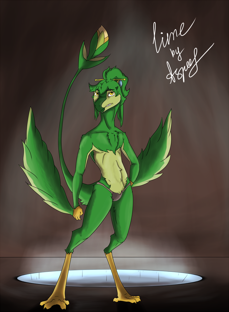 clothing digitigrade looking_at_viewer male solo underwear undressing aspeel lime_ade avian bird nevrean