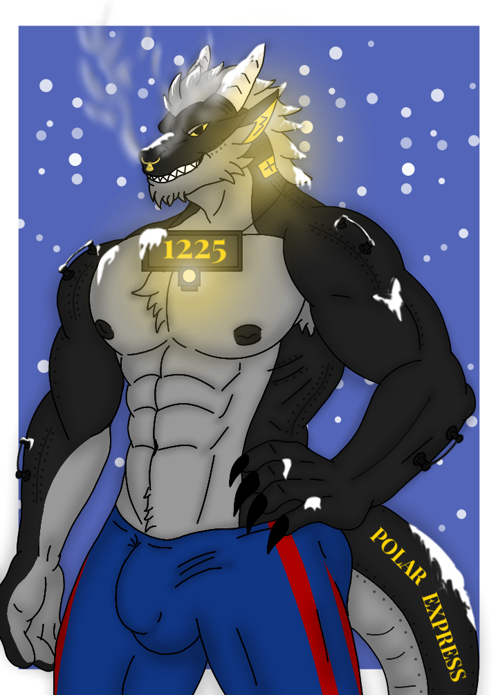 anthro big_tail black_body claws exhaust exhaust_smoke horn lights machine male muscular muscular_male nipples non-mammal_nipples punk_hair smoke smoke_from_nose snow snowing solo tail nicolasthewolf how_to_dragon_your_train mythology the_polar_express dragon living_machine mythological_creature mythological_scalie reptile scalie