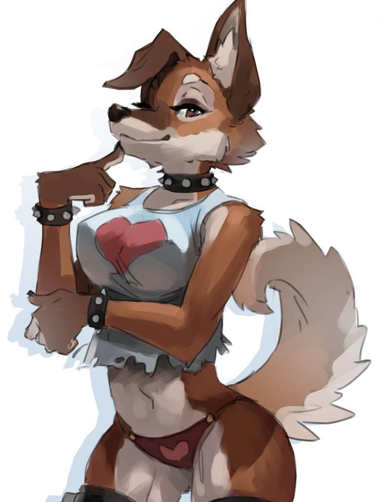 anthro arm_tuft bedroom_eyes black_nose bracelet brown_body brown_fur cheek_tuft choker clothing collar crop_top elbow_tuft eyelashes facial_tuft female fluffy fluffy_ears fluffy_shoulders fluffy_tail front-print_panties fur heart_print_panties heart_print_underwear heart_symbol jewelry legwear looking_at_viewer narrowed_eyes navel necklace o-ring_panties o-ring_underwear panties print_clothing print_panties print_underwear red_clothing red_panties red_underwear seductive shirt simple_background slim smile smiling_at_viewer smirk smirking_at_viewer solo studded_bracelet studded_collar studded_jewelry studs tail thick_thighs topwear torn_clothing touching_chin tuft underwear white_background white_body white_fur wide_hips shimizuryu canid canine mammal