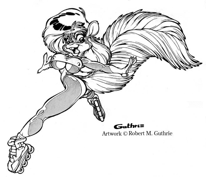 anthro arms_outstretched biped breasts buckteeth butt clothed clothing crop_top female fluffy fluffy_tail footwear fur hair inline_skates looking_back nipple_outline roller_skates shirt simple_background skimpy smile socks solo tail teeth tongue tongue_out topwear under_boob white_background bobguthrie mammal rodent sciurid tree_squirrel monochrome traditional_media_(artwork)