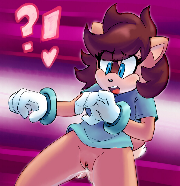 ?! abstract_background anthro blue_eyes blush bodily_fluids bottomless brown_hair clothed clothing eyelashes female fur genital_fluids genitals gloves hair handwear heart_symbol open_mouth pussy solo tan_body tan_fur vaginal_fluids extraspecialzone sega sonic_the_hedgehog_(series) bump_the_deer fan_character deer mammal