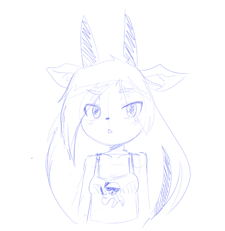 anthro blush clothed clothing female fully_clothed hair horn long_hair open_mouth shirt simple_background solo standing tank_top topwear white_background blaski libbie antelope bovid grazing_antelope mammal oryx blue_and_white half-length_portrait monochrome portrait sketch