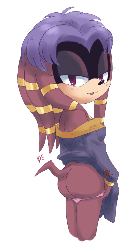 anthro blush butt clothing dreadlocks female hair looking_back panties purple_hair robe simple_background solo tail underwear white_background prettypinkprincess sega sonic_the_hedgehog_(series) komi-ko echidna mammal monotreme 2013