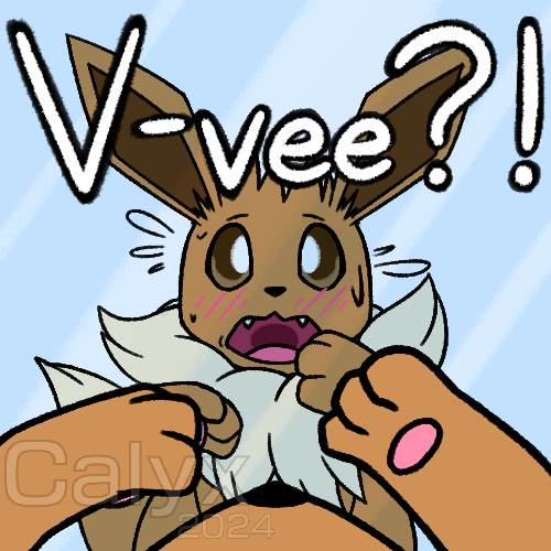 ambiguous_gender ambiguous_pov blush brown_body brown_eyes brown_fur fangs feral first_person_view fur implied_transformation looking_at_reflection loss_of_speech mirror open_mouth pawpads pokemon_speak reflection sharp_teeth shocked solo tan_body tan_fur teeth text transformation_pov calyx nintendo pokemon eevee generation_1_pokemon pokemon_(species) 1:1 english_text low_res signature