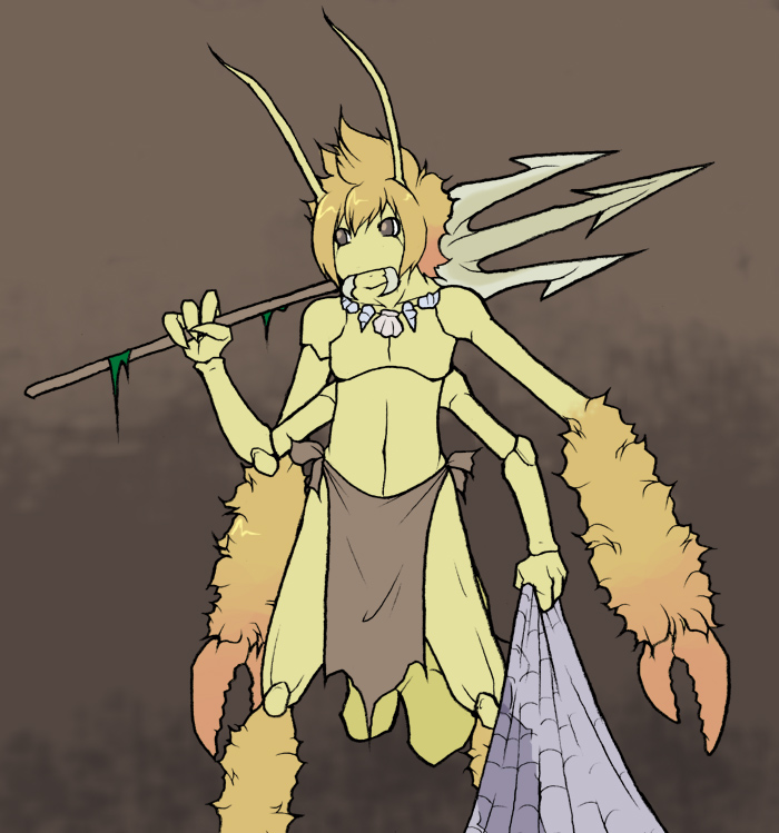 anthro bottomwear clothing fisherman fishing fishing_net holding_net holding_object holding_weapon loincloth male melee_weapon net polearm retiarius solo spearfishing throw_net trident warrior weapon weapon_on_shoulder momorodent arthropod insect