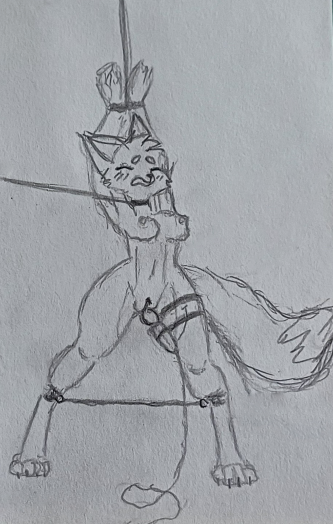 anthro bdsm bondage bound female forced forced_orgasm hands_tied orgasm punishment restraints sex_toy solo spreader_bar vibrator unknown_artist vkontakte pappy_(vkontakte) canid canine fox mammal graphite_(artwork) sketch sketch_page traditional_media_(artwork)