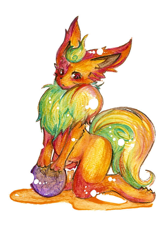 anthro ball bodily_fluids cum genital_fluids genitals male penis pokemorph red_eyes solo tail kosian nintendo pokemon eeveelution flareon generation_1_pokemon pokemon_(species)