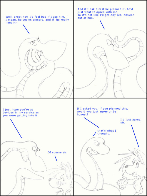 blush coiling dialogue duo feral hair legless limbless long_ears male male/male open_mouth serpentine simple_background size_difference tail text tacokurt jajuka jasper_(tacokurt) lagomorph leporid mammal rabbit reptile scalie snake 2003 comic digital_media_(artwork) english_text monochrome sketch