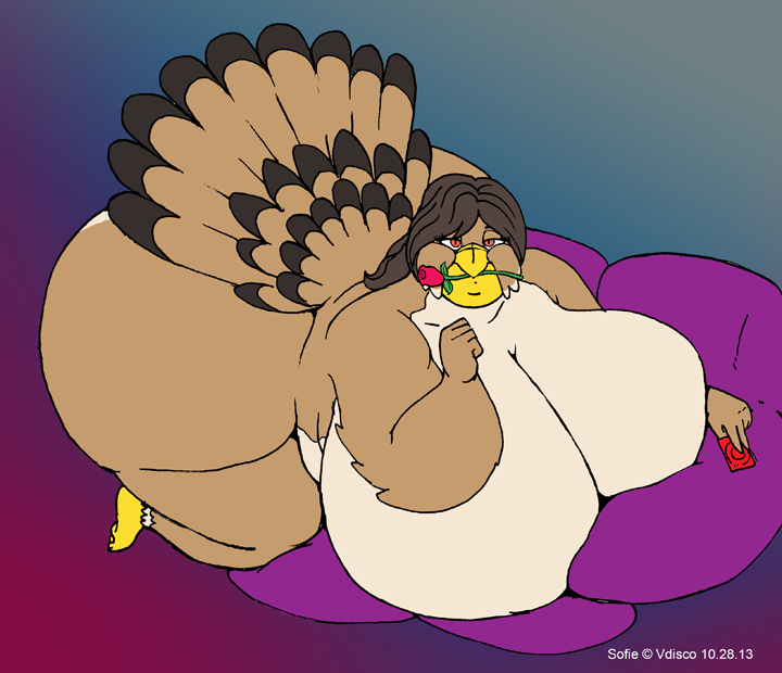 anthro beak big_breasts big_butt breast_squish breasts butt condom female flower huge_breasts huge_butt hyper hyper_breasts non-mammal_breasts nude obese obese_anthro obese_female overweight overweight_anthro overweight_female plant rose_(flower) sexual_barrier_device solo squish thick_thighs wide_hips vdisco sofie_(vdisco) avian bird galliform phasianid turkey