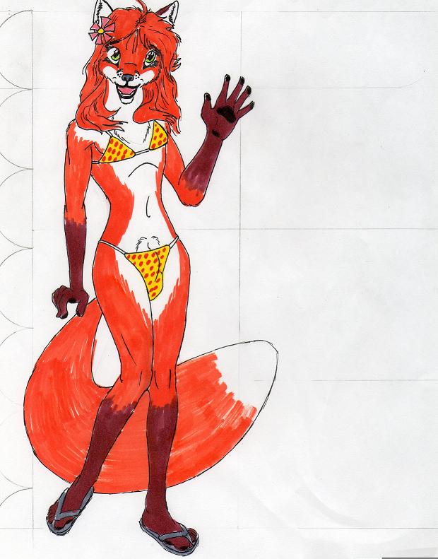 animal_genitalia anthro balls_in_underwear bikini bikini_bottom bikini_top biped bulge clothed clothing crossdressing femboy flower fully_sheathed genitals male plant sheath skimpy slim solo standing swimwear tail two-piece_swimsuit wred wred_(character) canid canine fox mammal