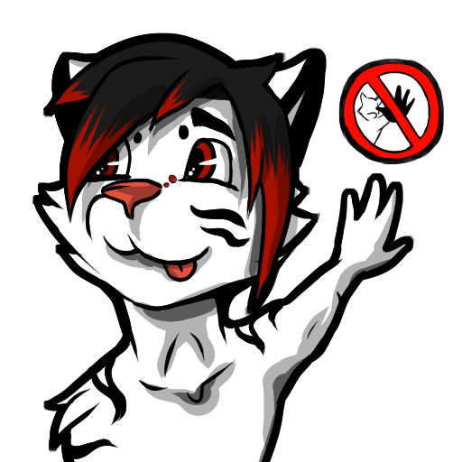 anthro black_hair fur hair highlights_(coloring) humor male pink_nose pink_tongue red_eyes red_highlights solo sticker tongue tongue_out white_body white_fur unknown_artist telegram marvain felid mammal pantherine tiger 1:1 alpha_channel