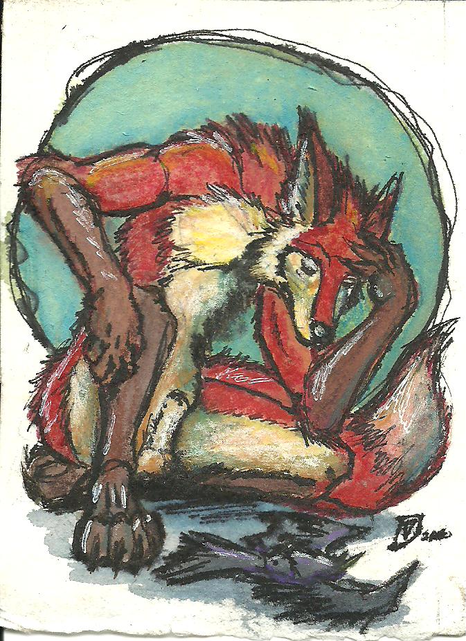 animal_genitalia anthro balls death duo flaccid fur genitals kneeling male penis red_body red_fur regret sheath sk4ndalous thatwhitefox avian bird canid canine corvid corvus_(genus) crow fox mammal oscine passerine raven mixed_media painting_(artwork) pen_(artwork) traditional_media_(artwork) watercolor_(artwork)