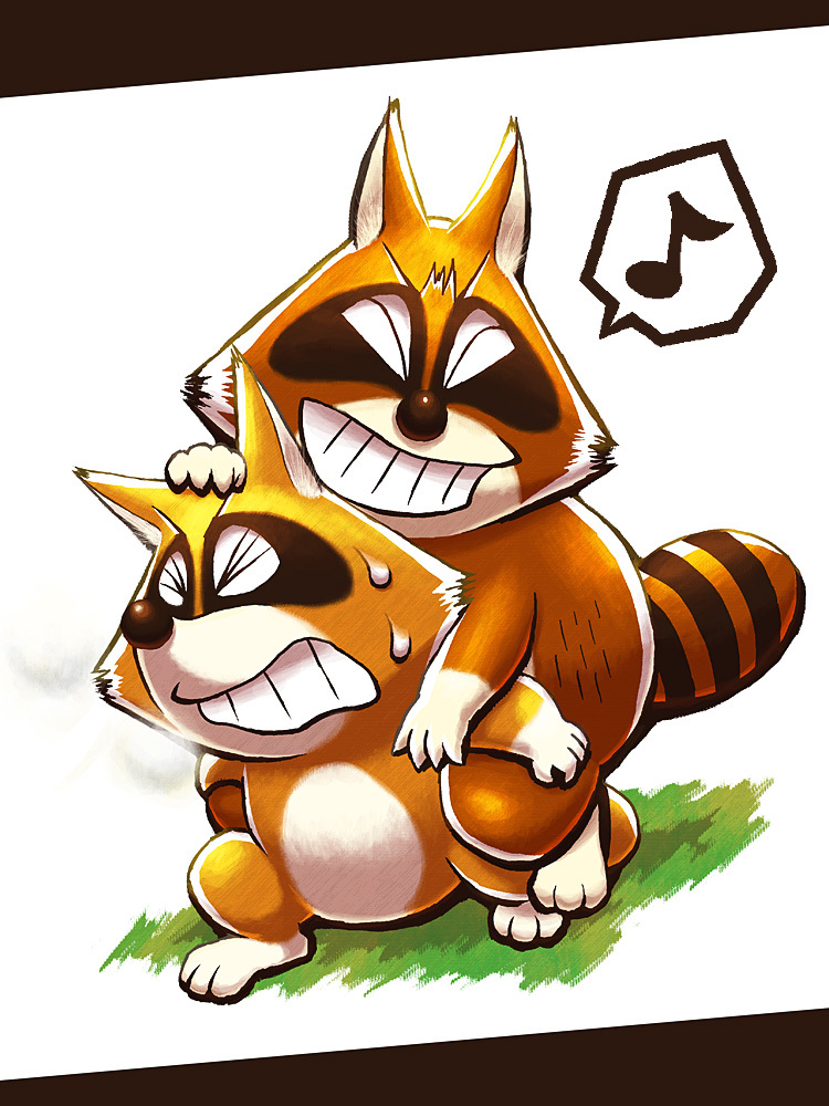 anthro bodily_fluids brown_body brown_fur duo fur male simple_background sweat white_background kajimaru_0507 bono_bono araiguma papa_araiguma_(bonobono) mammal procyonid raccoon 2011 3:4