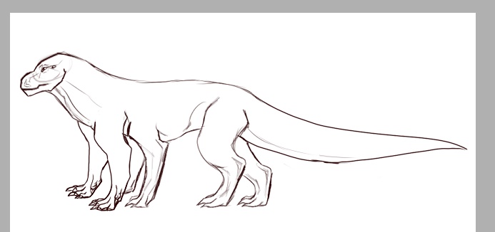 4_eyes 5_fingers 6_limbs ambiguous_gender calm claws fingers leaning multi_eye solo tetrapod trachycantotyrannus_(copyright) alien mammal monster unknown_species concept_art