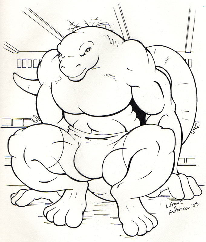 4_fingers 4_toes anthro big_biceps big_bulge big_muscles big_pecs body_size_growth bulge clothing crouching damaged_ceiling feet fingers inside long_tail male mostly_nude muscular muscular_anthro muscular_arms muscular_male muscular_thighs pecs size_transformation solo tail toes transformation underwear l._frank astor apatosaurus dinosaur diplodocid prehistoric_species reptile sauropod sauropodomorph scalie 2005 monochrome pen_(artwork) traditional_media_(artwork)