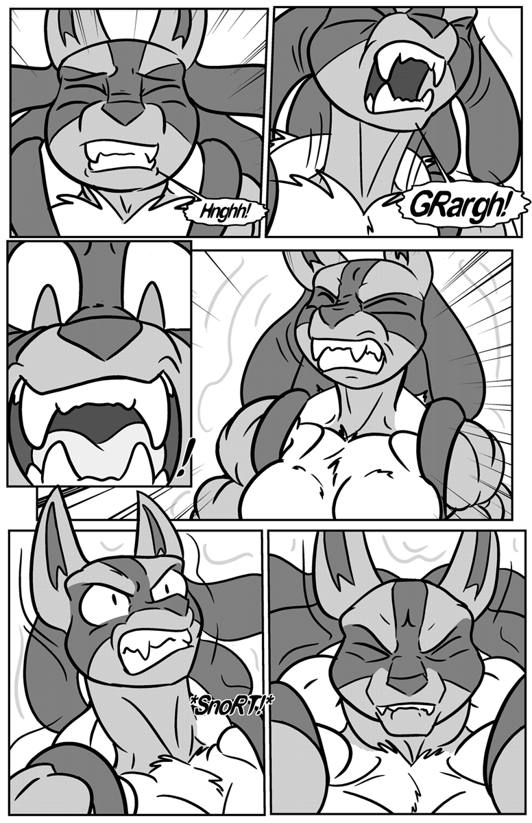 anthro biceps big_muscles breasts clenched_teeth eyes_closed fangs female fierce growth looking_down muscle_growth muscular muscular_female pecs plant pokemorph screaming sound_effects teeth text tree black-rat nintendo pokemon canid canine generation_4_pokemon lucario mammal pokemon_(species) comic greyscale hi_res monochrome