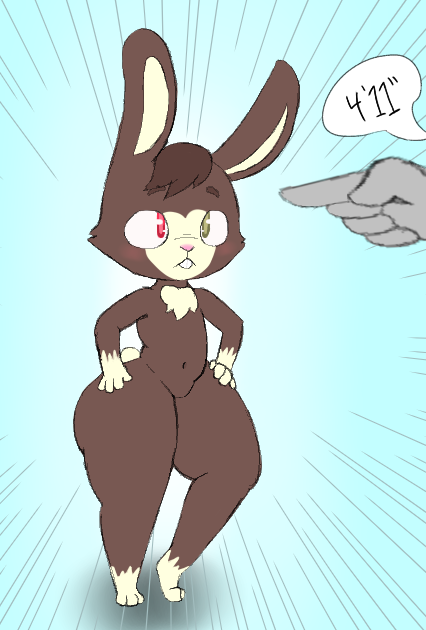 after_transformation anthro buckteeth gesture hand_gesture hands_on_hips male nude pointing speech_bubble teeth text thick_thighs kralex_(artist) undnift kralex lagomorph leporid mammal rabbit