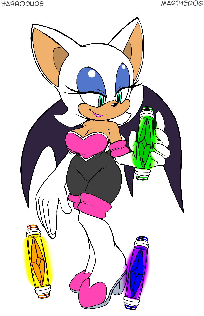 anthro big_breasts blue_eyes breasts chaos_drive cleavage clothed clothing female gem hair membrane_(anatomy) membranous_wings smile solo white_hair wings habbodude marthedog sega sonic_the_hedgehog_(series) rouge_the_bat bat mammal hi_res